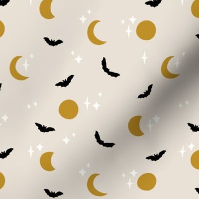 Simple Cute Bats Moons + Stars for Halloween in Black + Gold SM SCALE