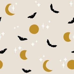 Simple Cute Bats Moons + Stars for Halloween in Black + Gold SM SCALE