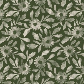 (s) Margaux - simple watercolor textured tossed florals and leaves in Darkest Green and Linen off-white