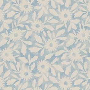 (s) Margaux - simple watercolor textured tossed florals and leaves in Light Dusty Blue and Linen off-white