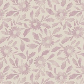 (s) Margaux - simple watercolor textured tossed florals and leaves in Lavender Orchid and Linen off-white