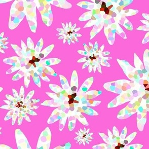 Fun Colorful Bright Pastel Floral on Bright Pink, L