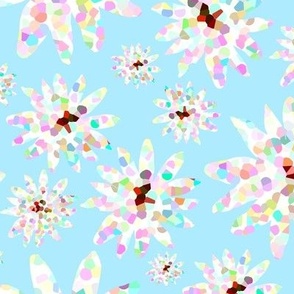 Fun Colorful Bright Pastel Floral on Blue, L