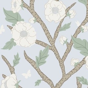 Grand Millennial Blue Bird Branch, Sky Blue Large, Wallpaper, Bedding, Upholstery