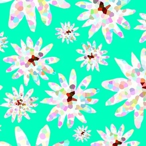 Fun Colorful Bright Pastel Floral on Bright Mint Green, L
