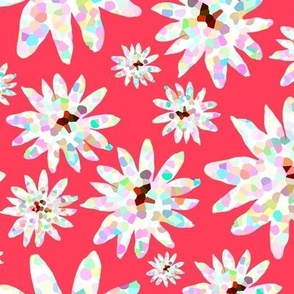 Fun Colorful Bright Pastel Floral on Red, L
