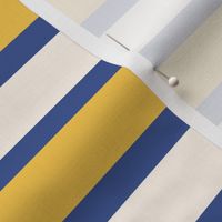 Sunshine Yellow and Cobalt Blue Breton Multi Stripe with Cream Colourful Coastal Horizontal Cabana Beach Stripes