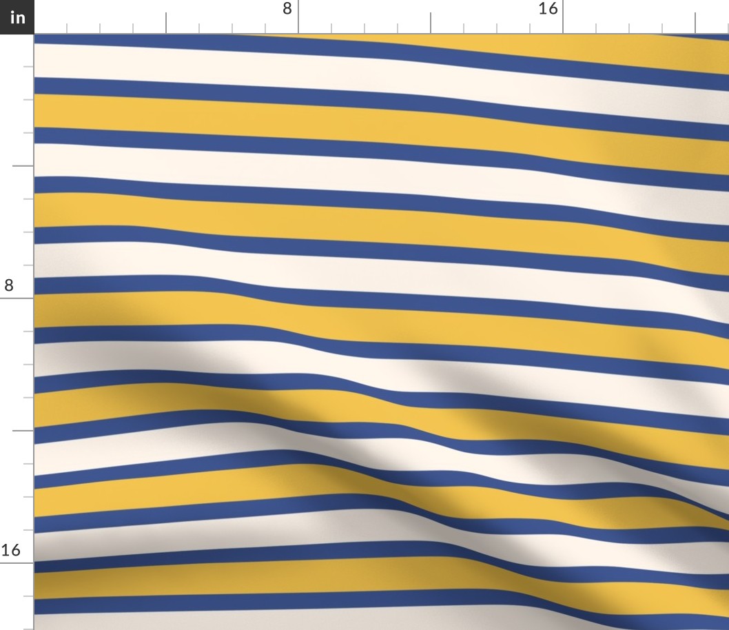 Sunshine Yellow and Cobalt Blue Breton Multi Stripe with Cream Colourful Coastal Horizontal Cabana Beach Stripes