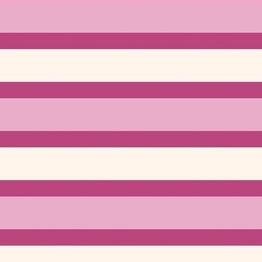 Lilac Rose Pink and Very Berry Fuchsia Pink Breton Multi Stripe with Cream - Girly Poolside Horizontal Beach Resort Stripes
