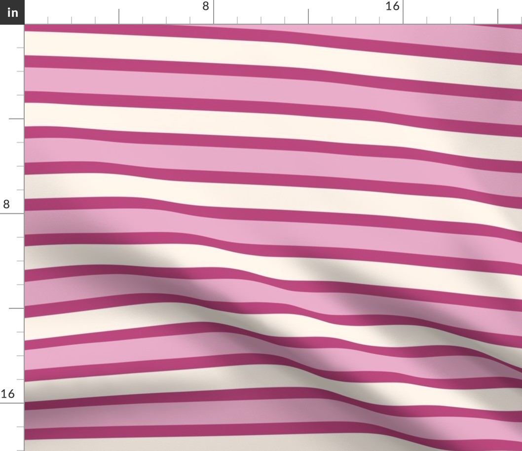 Lilac Rose Pink and Very Berry Fuchsia Pink Breton Multi Stripe with Cream - Girly Poolside Horizontal Beach Resort Stripes