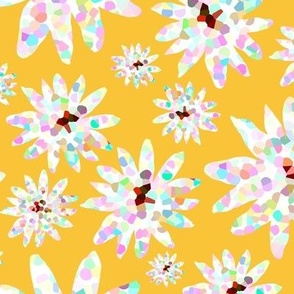 Fun Colorful Bright Pastel Floral on Yellow, L
