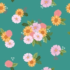 Spring Floral on Teal - large scale