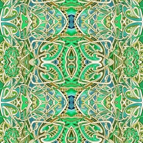 Scramble Around the Gardens (Ivory and Green Leaf Abstract)