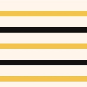 Black and Yellow Narrow Breton Stripes on Cream - Golden Yellow and Black Horizontal Rugby Football Stripe - Sport Team Colors
