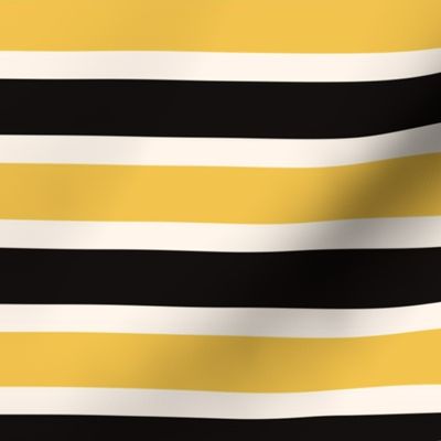 Black and Yellow Breton Multi Stripe with Narrow Cream Lines - Golden Yellow and Black Horizontal Rugby Football Stripe - Sport Team Colors