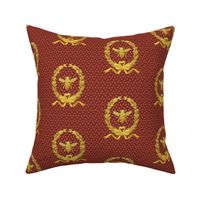 Faux Gold on Scarlet Red Antique French Inspired Napoleonic Bee Laurel Wreath Pattern by Sewell Graphic Arts