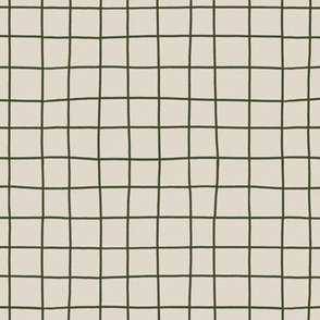 Simple Hand-drawn Grid in Darkest Green and Linen off-white