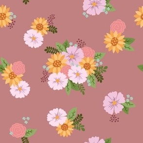 Spring Floral on Dusty Rose - large scale