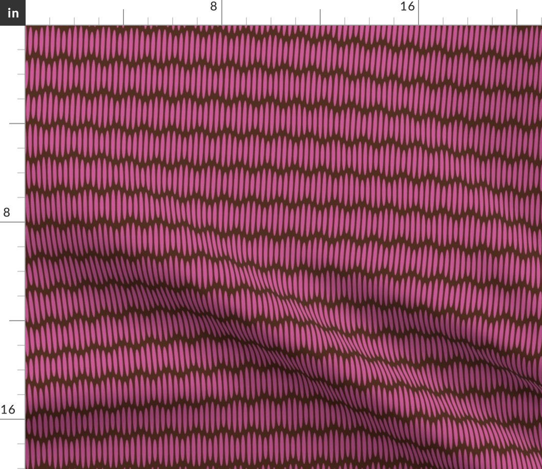 Whimsical Waves // medium print // Boho Hot Pink Textured Wavy Horizontal Stripes on Dark Brown