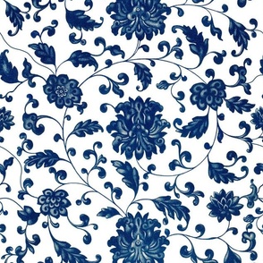 Chinese Ornament Floral - 3433 medium // navy blue on white