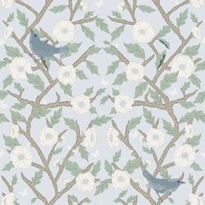 Grand Millennial Blue Bird Branch, Sky Blue Small, Wallpaper, Bedding, Upholstery