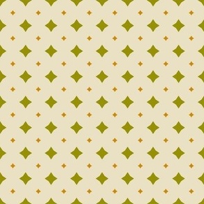 Twinkling Starlight // medium print // Charming Starry Night - Colorful Olive Green and Golden Yellow Stars on Creamy White