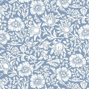 British Vintage William Morris and Co.  Mallow Floral in White and Sky Blue Small