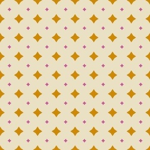 Twinkling Starlight // medium print // Charming Starry Night - Colorful Golden Yellow and Hot Pink Stars on Creamy White
