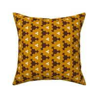 Quirky Petals // large print // Whimsical Golden Yellow Blossom Floral on Dark Brown