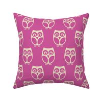 Night Owls Silhouette // large print // Creamy White Playful Woodland Nocturnal Bird Characters on Hot Pink