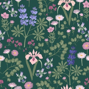 Colorful Wildflower meadow millefleur on deep teal