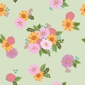 Spring Floral on Light Green - large scale