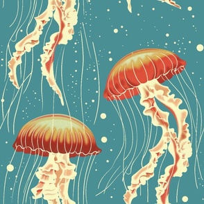 Red Jellyfish Repeating Pattern