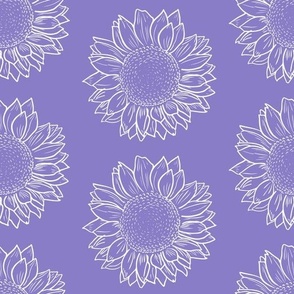 Sunflowers White outline on Purple - Large Scale