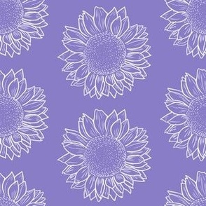Sunflowers White outline on Purple - Medium Scale