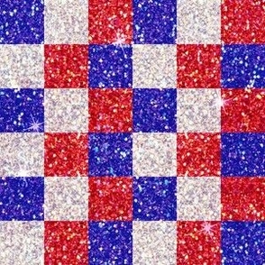 Patriotic Checkers glitter red silver royal blue glitter (faux) check