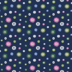 Dainty Daisy Flowers - Green, Pink and Blue Sm.