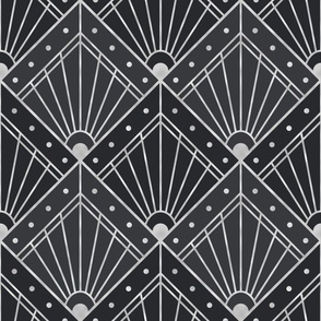 L Elegant Art Deco Geometric Rhombus Pattern in Black and Silver - Modern Vintage Minimalistic Abstract Design