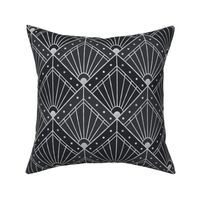 M Elegant Art Deco Geometric Pattern in Black, Gray, and Silver with Rhombus, Lines, and Circles - Modern Abstract Retro Design