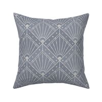 M Abstract Geometric Art Deco Rhombus Pattern in Silver and Bluish-Gray - Mid Century Modern Design with Lines and Dots