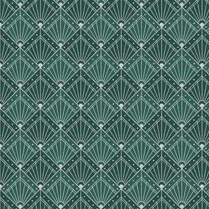 S Elegant Art Deco Geometric Abstract Rhombus Pattern in Silver and Deep Bluish-Green - Modern and Retro Diamond Design