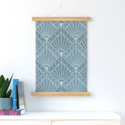 L Elegant Art Deco Geometric Pattern with Silver Lines and Polka Dots in Stone Blue for Modern Home Decor