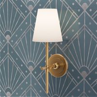 L Elegant Art Deco Geometric Pattern with Silver Lines and Polka Dots in Stone Blue for Modern Home Decor