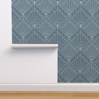 L Elegant Art Deco Geometric Pattern with Silver Lines and Polka Dots in Stone Blue for Modern Home Decor