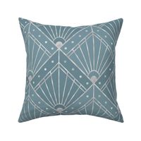 L Elegant Art Deco Geometric Pattern with Silver Lines and Polka Dots in Stone Blue for Modern Home Decor