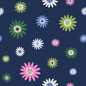 Dainty Daisy Flowers - Green, Pink and Blue Lg.