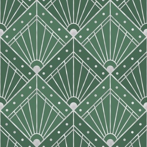 L Elegant Art Deco Geometric Pattern with Silver Lines on Light Green - Retro and Chic Design