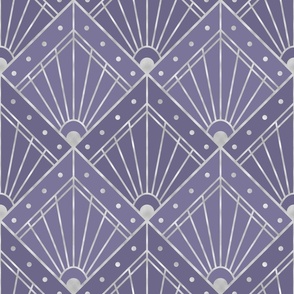 L Elegant Art Deco Geometric Pattern in Lilac and Silver with Abstract Rhombus and Dots
