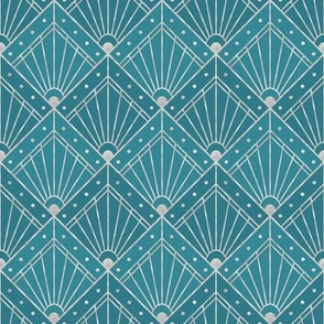 M Elegant Art Deco Geometric Pattern with Teal Background and Silver Accents