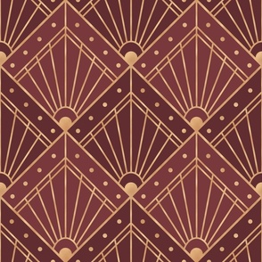L Luxurious Art Deco Geometric Pattern in Auburn, Claret, and Gold Accents - Elegant Vintage Design